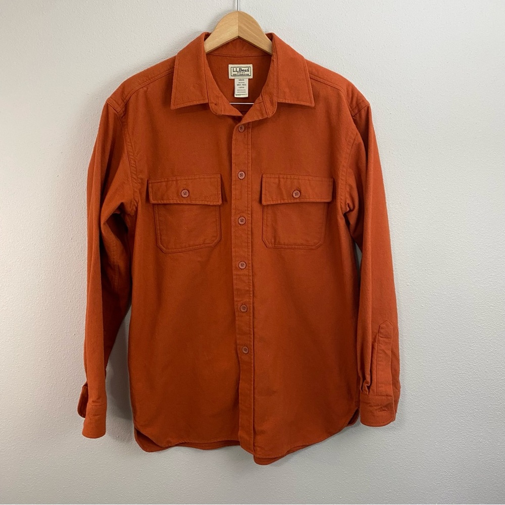 LL Bean Cotton Orange Button Up Long‎ Sleeve Mens Size Large Fisherman